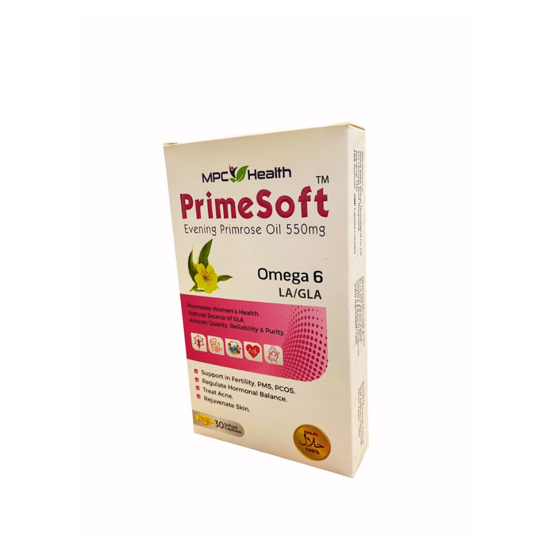PrimeSoft Evening Primrose Oil 550mg | Omega 6 GLA Capsules for Women’s Health