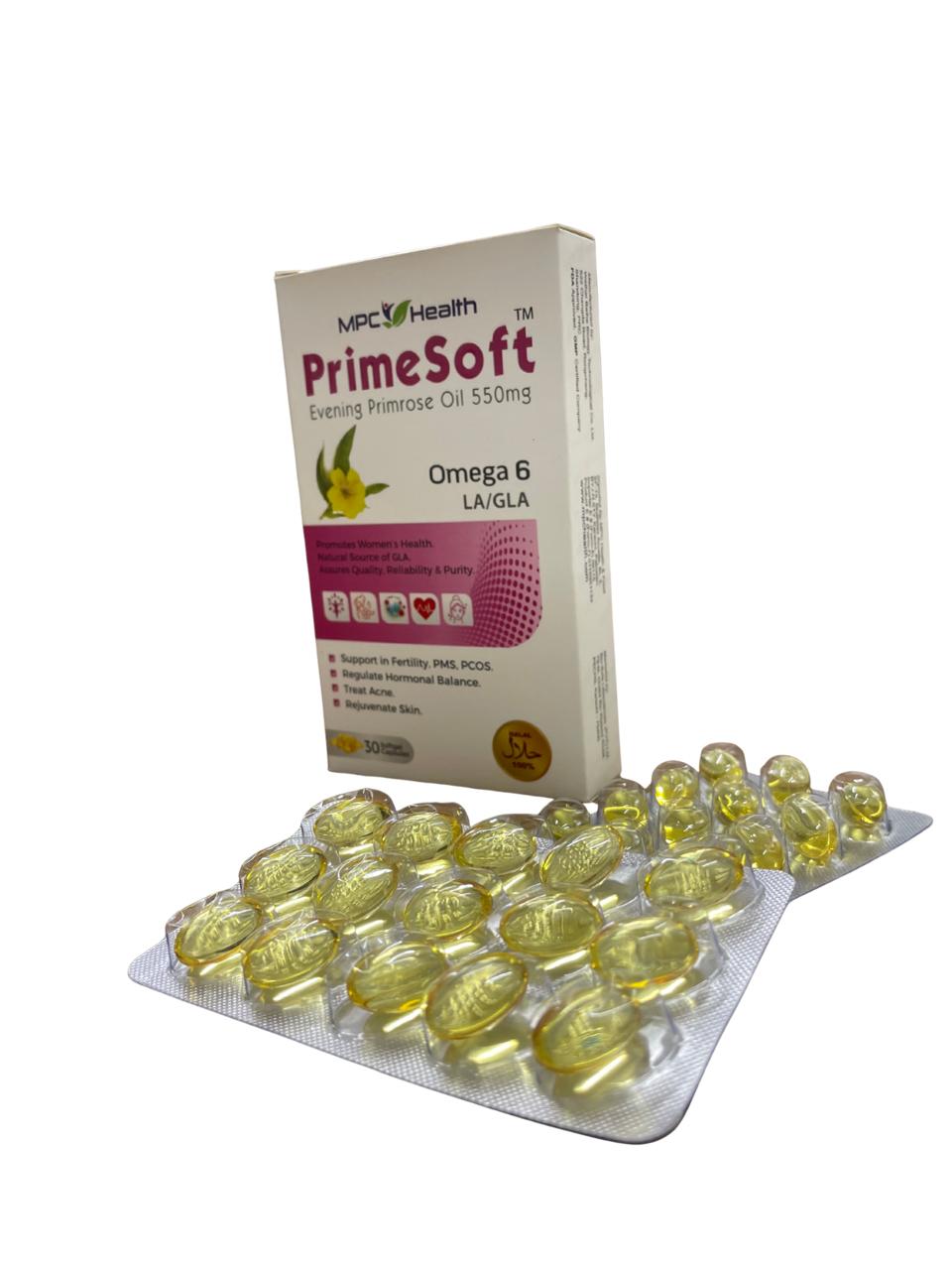 PrimeSoft Evening Primrose Oil 550mg | Omega 6 GLA Capsules for Women’s Health - Image 2